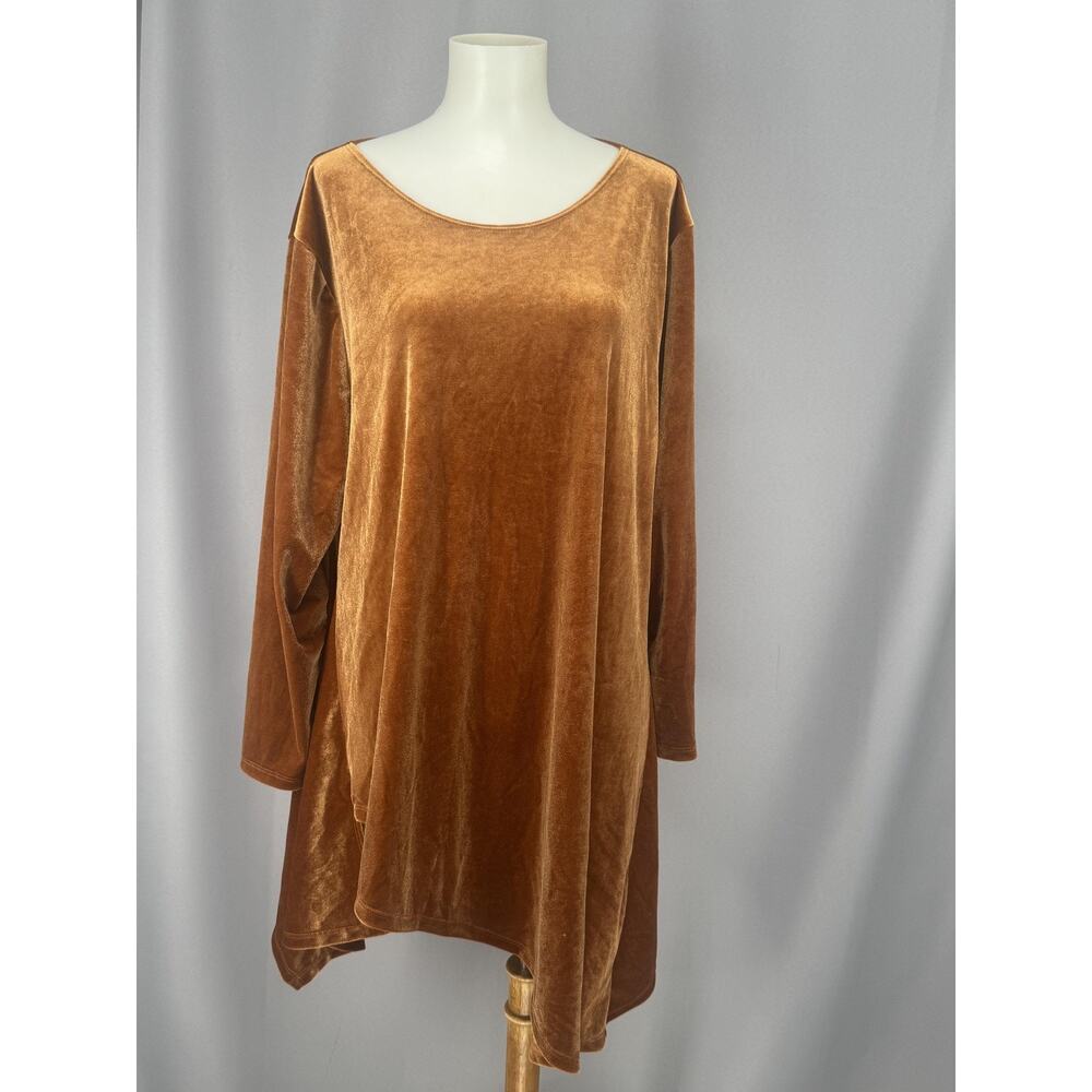 Lisa Bayne Tunic Womens XXL Brown Velvet Rayon Silk Long Sleeve Scoop Neck Top